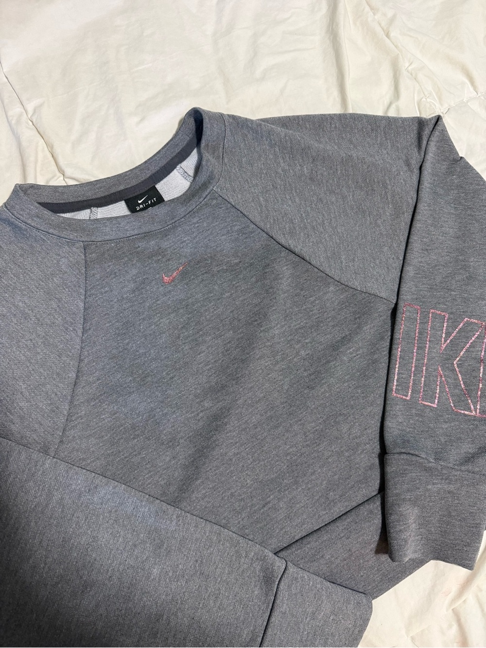 Nike women’s Gray Crop top Sweatshirt with Pink Logo